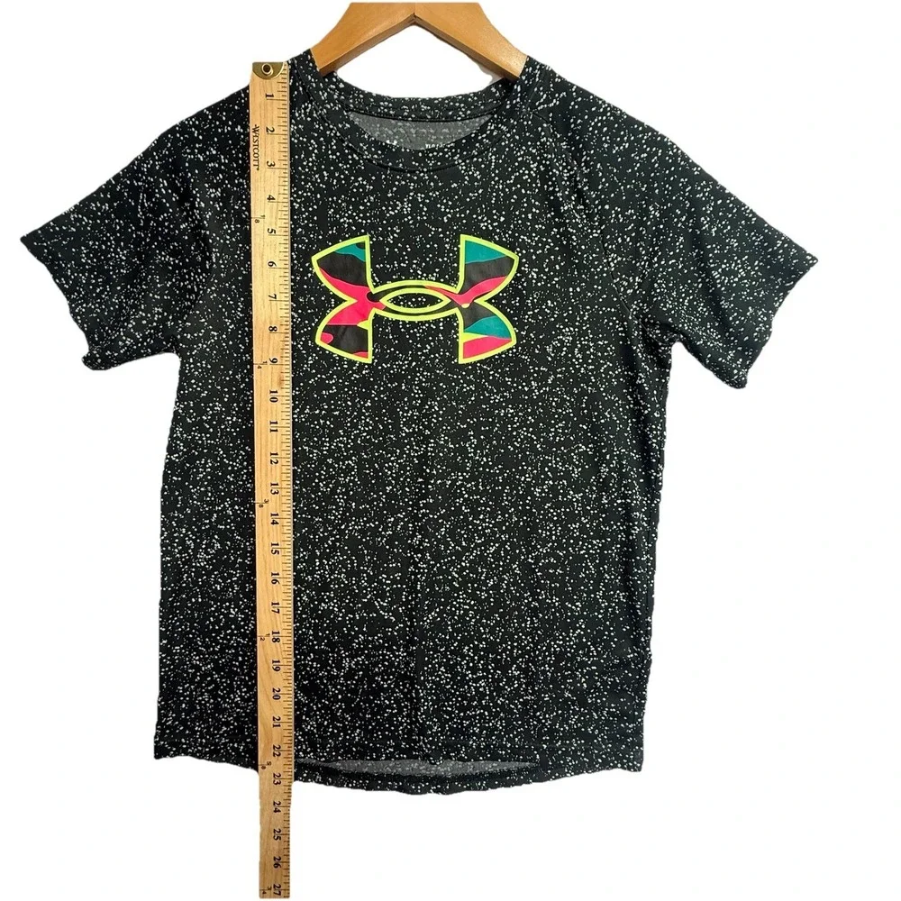 Under Armour Youth‎ Large Black Speckled Logo Tee Athletic Short Sleeve